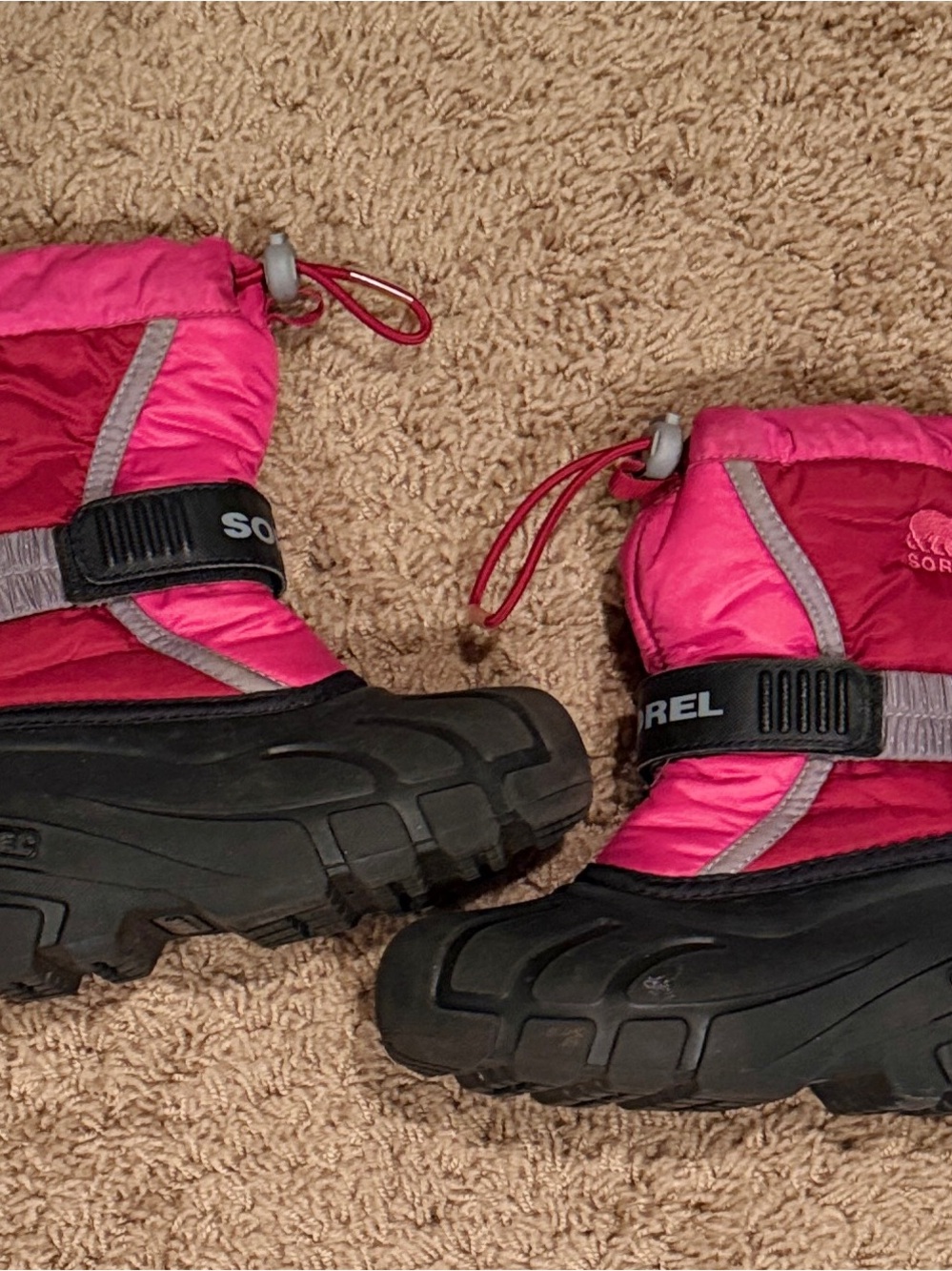 Sorel Pink Kids Winter Boot with Gray Sole